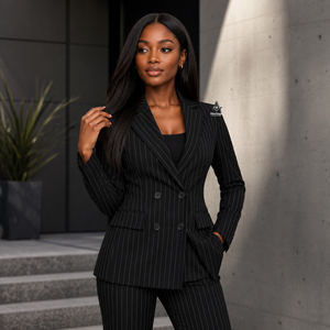 Ropa Masónica Herencia Griega para Mujer, Chaqueta Blazer de Doble Botonadura a Rayas para Mujer Delta Sigma, Casual Bordada - Product Image 2
