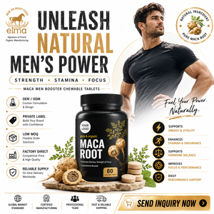 Comprimés à croquer de racine de Maca Elma Food, 60 unités, Halal, naturels, pour la vitalité masculine, l'énergie et le soutien du métabolisme, OEM, marque privée - Product Image 1