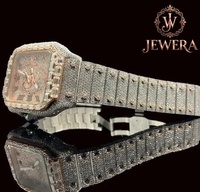 Montre de luxe de haute qualité avec diamants, verre analogique, boîtier en acier inoxydable, mouvement mécanique, bracelet en caoutchouc, fermoir papillon, pour homme, style hip-hop