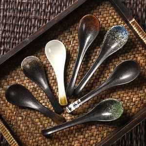 Cuillères en céramique de style japonais et coréen, cuillères à soupe pour hôtel et restaurant, cuillères à long manche pour nouilles Lamian, par UO - Product Image 1