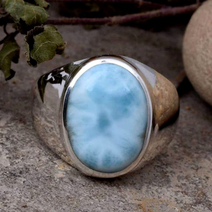 Natural Larimar 925 Sterling <b>Silver</b> <b>Men's</b> <b>Ring</b>, Handmade Gemstone Statement <b>Ring</b>, Blue Larimar Stone Jewelry for <b>Men</b>, Wholesale - Product Image 1