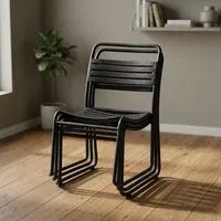 Chaise empilable industrielle en métal noir, dossier à lattes moderne, mobilier de salon