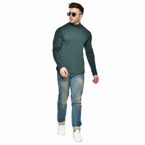 Pull col roulé pour homme, vert foncé, col haut, manches longues, tricoté, style pull-over, couleur unie, manches classiques, pour l'automne - Product Image 5