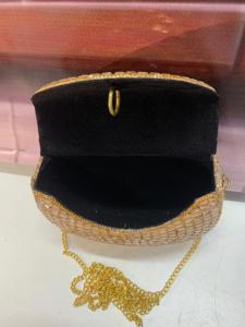 Gold Mosaic Evening Clutch Bag Half Moon Crystal <b>Mirror</b> Work <b>Chain</b> Strap Flap Closure Outdoor Use Wedding Party Handbag - Product Image 4