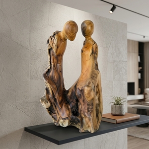 Siluet Double Stand Handcrafted <b>Wooden</b> Couple Sculpture <b>Rustic</b> Romantic Tabletop Decorative Artwork Home Decor Display Accent - Product Image 4