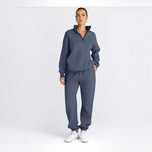 <b>Women's</b> Winter Streetwear Solid Eco-Friendly Breathable Oversized Sweatsuits Cozy Lounge Sets <b>Quarter</b> <b>Zip</b> Pullover Baggy - Product Image 2