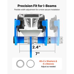 Carrello Elettrico per Paranco con Capacità di 4400 Libbre/2 Tonnellate, Doppia Ruota, Trave Regolabile, Larghezza Flangia I-Beam 2.4"-7" - Product Image 2