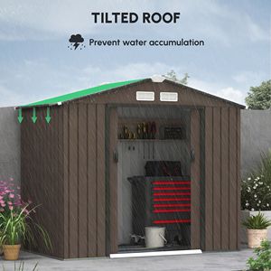 Casetta da Giardino in Lega di Alluminio 7x4 Marrone con Porte Scorrevoli e Prese d'Aria per Facile Stoccaggio in Patio e Giardino - Product Image 4