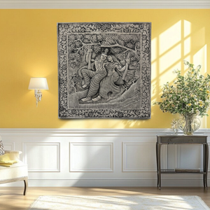 Gravure fine de Radha Krishna sur une peinture artistique de balançoire suspendue dans un jardin - Product Image 3