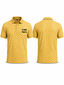 เสื้อกอล์ฟแขนสั้นลายสีเหลืองสำหรับผู้ชาย ผ้าโพลีเอสเตอร์/คอตตอนผสม ระบายอากาศได้ดี พิมพ์ลายดิจิทัล ดีไซน์โลโก้ด้านหน้า - Product Image 1