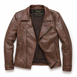 Blouson aviateur en cuir marron Raiden personnalisé OEM pour homme, imperméable, fermeture éclair authentique, streetwear, doublure en coton 100% - Product Image 1