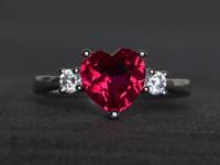 Bague de fiançailles en rubis, taille cœur, rubis naturel de qualité supérieure, argent sterling plaqué rhodium, vintage, certifié IGI, bijoux de luxe