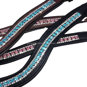 Superventas, banda para cejas de caballo de cuero negro y marrón, cristales acolchados en forma de onda, banda decorativa para cejas de caballo de cuero con canal vacío - Product Image 1
