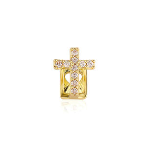 Meilleurs grillz dentaires en forme de croix avec diamants ronds taille brillant sertis à griffes, plaqué argent 925, bijoux de mode religieux unisexe - Product Image 5