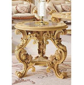 Handcrafted Solid Teak Wood Antique <b>Gold</b> Lightweight Movable Round Accent Stool Decorative Coffee <b>Table</b> for Living Room Bedroom - Product Image 1