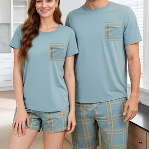 MEN/WOMEN Luxury Summer Plus Size Couple Style Short Sleeve Short Shorts Pockets Solid Color Top Shorts Set Bangladesh - Product Image 2