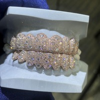 Grillz dentaire de luxe personnalisé en argent, motif nid d'abeille et diamant, entièrement serti, pour rappeurs, disponible à prix sur demande