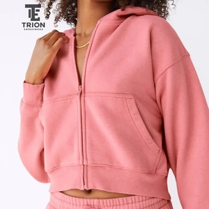 Precio al por mayor, superventas: Sudadera con capucha corta oversize con cremallera para mujer, con lavado ácido, estilo vintage y holgado. - Product Image 4