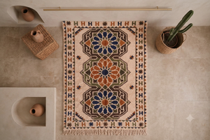 Alfombra de Lana Marroquí Anudada a Mano, Medallón Geométrico Andaluz, Kilim Bereber, Alfombra de Lujo para Decoración del Hogar - Product Image 3