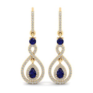 Boucles d'oreilles pendantes REYES personnalisées en argent sterling 925 avec saphir bleu taille poire 1 carat pour femme, idéales pour mariage et soirée - Product Image 2