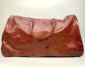 Vintage Soft Brown <b>Leather</b> <b>Duffle</b> <b>Bag</b> Foldable Weekend Gym Hold-All Luggage for Travel and Outdoor Use - Product Image 4