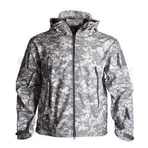 Veste softshell camouflage à capuche pour homme, coupe-vent, fermeture éclair, style vêtements de travail d'extérieur, tissu polyester - Product Image 4