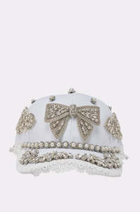 Casquette de baseball Y2K blanchie à la chaux, 6 panneaux, réglable, avec nœud en strass et bordure en dentelle perlée, chapeau de fête de luxe unisexe, 100% coton, toutes saisons - Product Image 2