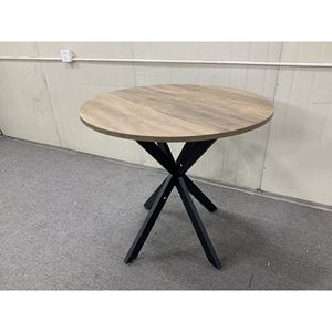 31.5 Inch Modern Dining <b>Table</b> Brown 2-4 People Capacity <b>Small</b> Circle <b>Kitchen</b> <b>Table</b> with Metal Black Legs - Product Image 6