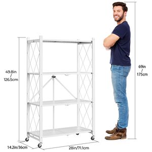 Étagères de garage, étagère de rangement pliable à 4 niveaux avec roulettes, unité d'étagère métallique pliable pour cuisine, sous-sol, blanc - Product Image 5