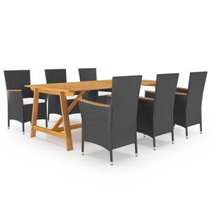 Conjunto de Comedor Ergonómico Grande, Madera de Acacia Sólida Negra, Conjuntos para Jardín - Product Image 1