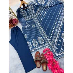 Conjunto de Top, Pantalón y Dupatta Azul Talla 2XL de PD-Aarohi para un Look Elegante - Product Image 4