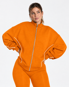 <b>Women</b> Contrastline Zipper Tracksuit Casual Two Piece Set Relaxed Fit <b>Jacket</b> And Wide Leg Pants Matching Outfit Wholesale Apparel - Product Image 3