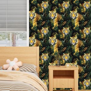 Papel Tapiz Autoadhesivo con Diseño de Tigre, Papel de Contacto con Hojas Verdes Vintage, Mural de Pared con Animales Tropicales, Vinilo Autoadhesivo Impermeable para el Hogar - Product Image 6