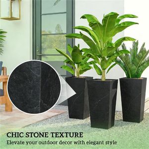 Set of 3 Black Conical Outdoor Flower Pots Space-Saving Planters - Product Image 4