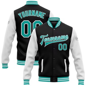 Custom Varsity <b>Jacket</b> <b>Men</b> Black <b>White</b> Teal Letter Print Baseball Style with Name Number Front Back Design Autumn Casual - Product Image 1