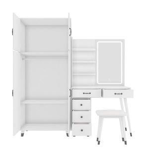 <b>Large</b> Makeup Vanity <b>Table</b> Armoire Wardrobe Set LED <b>Mirror</b> <b>Dressing</b> <b>Table</b> with Power Outlets 5 Drawers 4 Door Bedroom Accessory - Product Image 3
