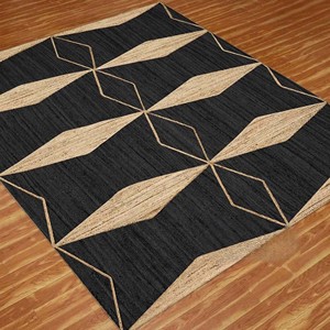 Alfombra Geométrica de Yute Negra y Beige, Alfombra de Yute Tejida a Mano con Patrón de Diamantes Moderno, Decoración Contemporánea para Sala de Estar y Dormitorio - Product Image 3