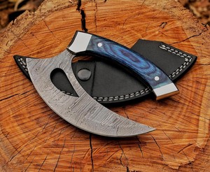 มีดเชฟมืออาชีพ UA Supplies Damascus Steel Alaskan Ulu  ด้ามไม้เคลือบซาติน ขนาด 6-7.9 นิ้ว ผลิตด้วยมือ เป็นมิตรกับสิ่งแวดล้อม ใช้งานได้ทั้งมือซ้ายและขวา - Product Image 1