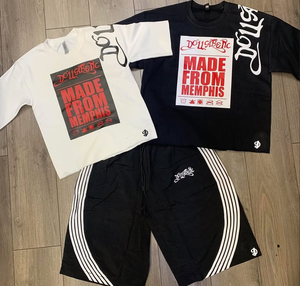 Conjunto de Ropa de Verano para Hombre, Camiseta y Pantalones Cortos Estampados, Ligeros, de Poliéster/Algodón, Holgados, Transpirables, de Secado Rápido - Product Image 1