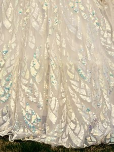 <b>White</b> Embroidered Tulle Ball Gown Bridesmaid Dress Backless Spaghetti Strap Floor-Length Natural Waistline Classic Style - Product Image 6