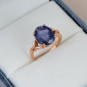Oval Cut Iolite Engagement Ring Solid 925 Sterling Silver Rose Gold Plated Prong <b>Set</b> Nature Inspired Classic Ring For Women - Product Image 2