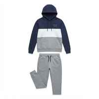 Ensemble de survêtement color block pour femme, en polaire, à capuche, manches longues, coupe classique, toutes saisons, vêtements de sport décontractés, gris, marine, blanc