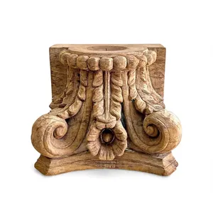 Vintage Reclaimed Wood Pillar Base Candle Holder Stand Floral Hand Carved <b>Rustic</b> Decor for Garden <b>Console</b> <b>Table</b> Living Room - Product Image 2