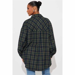 Custom Logo <b>Women</b> Flannel Shirt Oversized Plaid Button Down <b>Shacket</b> Casual Soft Cotton Checkered Jacket Tops Outerwear - Product Image 2