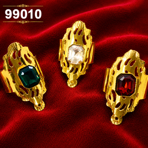 Bague ouverte ajustable plaquée or avec fleur, style statement, pour femme, en laiton incrusté de pierres précieuses, sertissage à ouverture, bijoux de fête - Product Image 3