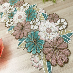 Radiant bright yellow and gold ornate floral paisley style handmade beaded festive <b>table</b> <b>runner</b>, available at wholesale prices. - Product Image 2