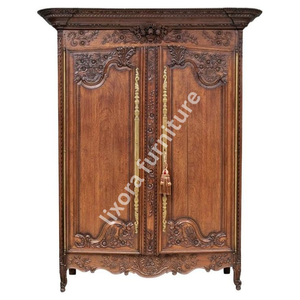 Luxury Handcrafted Solid Wood 2 Door <b>Wardrobe</b> Ornate French Country Carving Antique Oak Armoire - Product Image 5