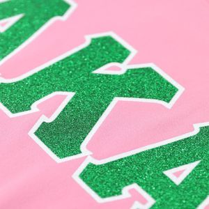 Pink <b>Green</b> Glitter Three Letter Shirt Women Short Sleeve Casual Tee Fashion Top Embroidered Letter Design Trendy Daily Wear - Product Image 6