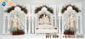 Escenario de Boda con Temática de Palacio Tradicional para Eventos, Último Diseño de Fondo de Ganesha para Recepciones, Compre un Escenario con Acabado Dorado Estilo Rajwada en el Reino Unido - Product Image 2