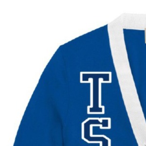 Cárdigan informal azul real de punto trenzado con logo frontal de algodón y poliéster para mujer, estilo Letterman de hermandad - Product Image 5